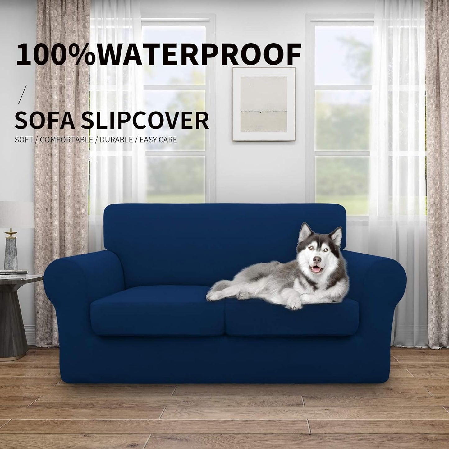 Easy-Going 100% Dual Waterproof 4 Pieces Stretch Soft Couch Cover for Dogs, Sofa Slipcover for 3 Separate Cushion Couch Leakproof Furniture Protector for Kids, Pets Dark Gray