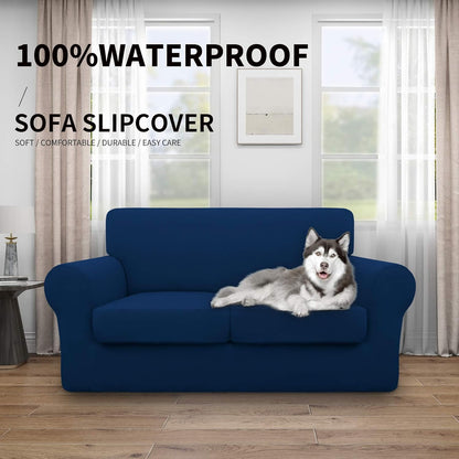 Easy-Going 100% Dual Waterproof 4 Pieces Stretch Soft Couch Cover for Dogs, Sofa Slipcover for 3 Separate Cushion Couch Leakproof Furniture Protector for Kids, Pets Dark Gray