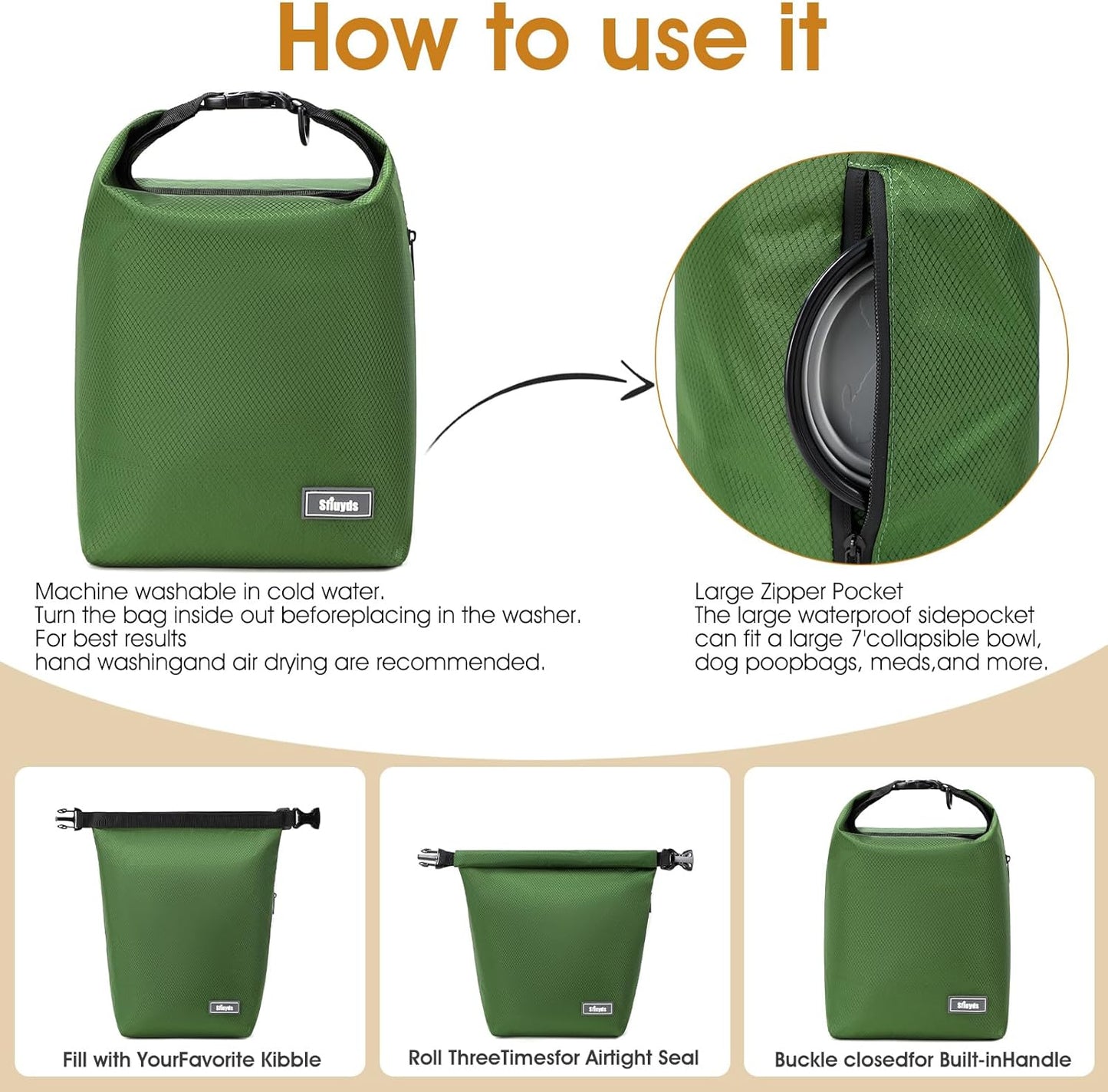 Travel Dog Food Container Pet Food Storage Bag Containers 2PCS Collapsible Travel Dog Bowls Waterproof Camping Storage Essentials Kibble Carrier 20L Easy to Clean (Black, Large)