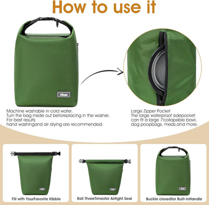 Travel Dog Food Container Pet Food Storage Bag Containers 2PCS Collapsible Travel Dog Bowls Waterproof Camping Storage Essentials Kibble Carrier 20L Easy to Clean (Black, Large)