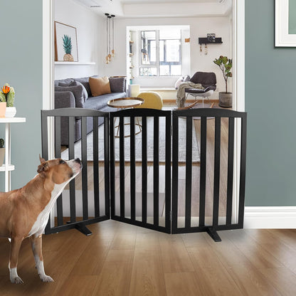 ZJSF Foldable Freestanding Indoor Dog Gate for House Wood White Long Pet Gates Dog Fence for Stairs Puppy Gates for Hallways,Pet Fence, Puppy Gate,Support Feet Included 24 "Height-3 Panels