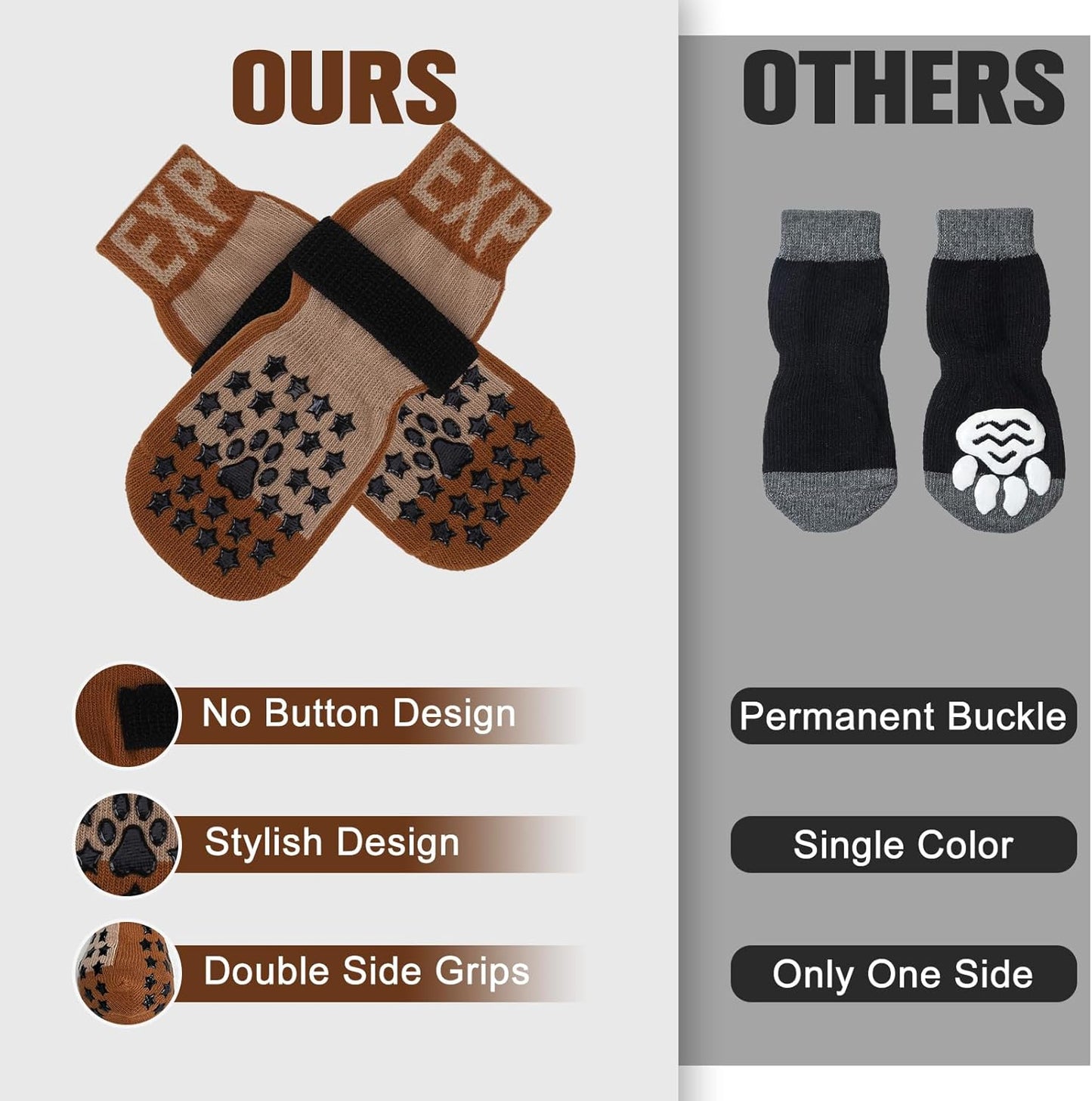 EXPAWLORER Anti Slip Dog Socks to Prevent Licking Paws, Dog Shoes for Hot Pavement Walk, Dog Booties for Hardwood Floors, Dog Boots & Paw Protectors with Grippers for Small Medium Large Senior Dogs M