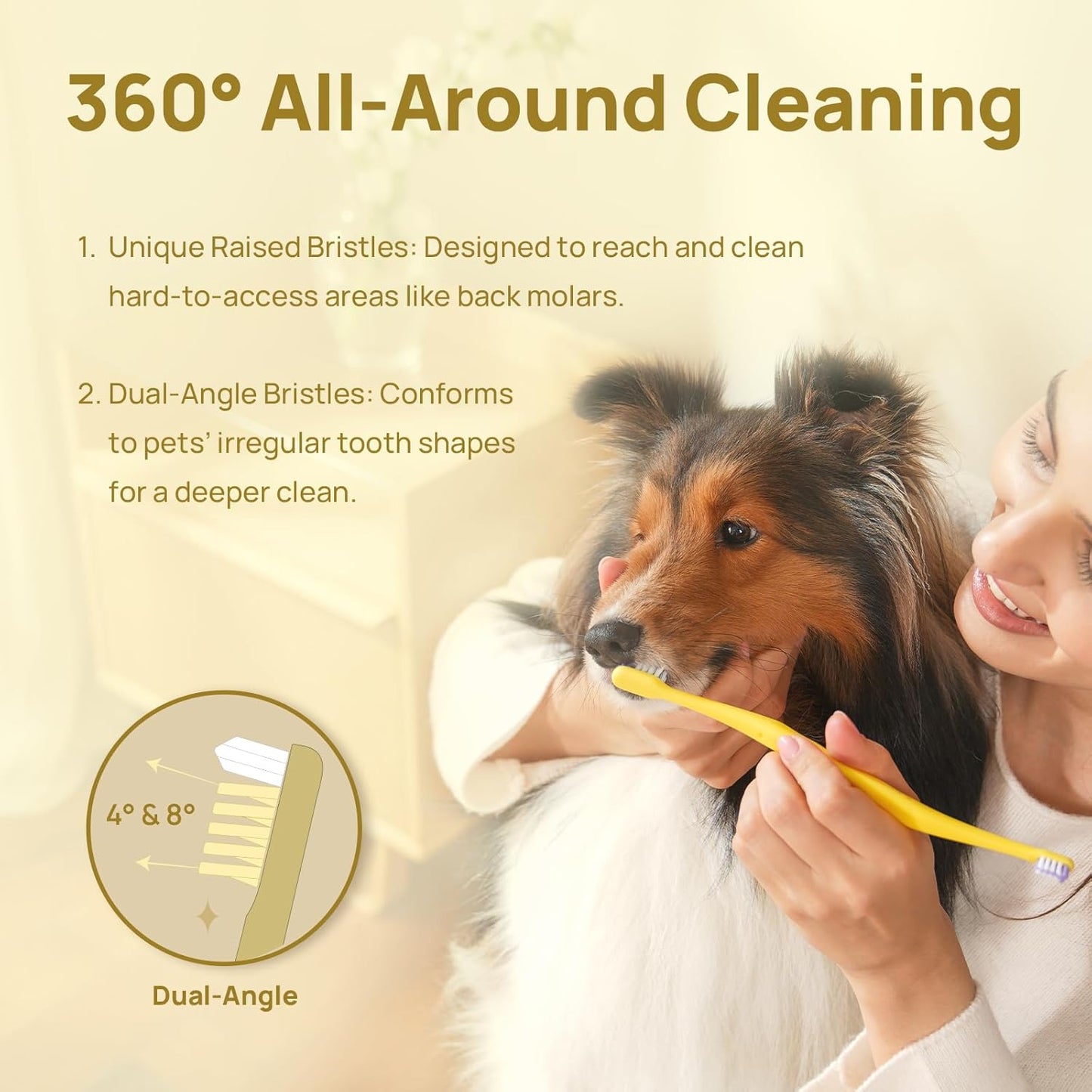HICC PET Toothbrush for Cats & Small Dogs, Vet-Recommended Ergonomic Pet Toothbrush for Easy Teeth Cleaning, Gentle on Gums, Cat & Dog Dental Care, Improves Oral Hygiene. Toothpaste Not Included