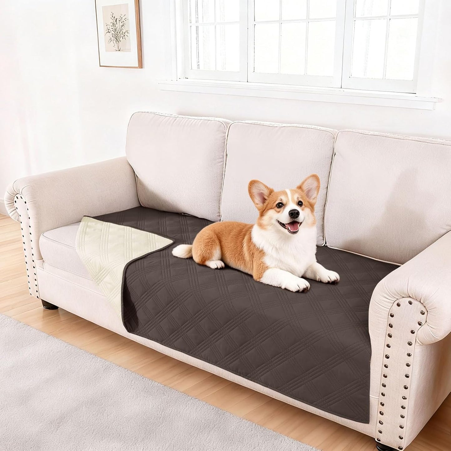 hyha Waterproof Dog Bed Blanket, Soft Pet Blankets, Waterproof Couch Cover for Dogs, Reversible Sofa Covers Washable for Furniture (30x70 Inch, Taupe/Beige)