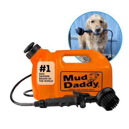 Dog Washer - Portable Paw Cleaner with Bath Brush, Shower Hose Attachment, and 1.3 Gallon (5L) Capacity in Orange