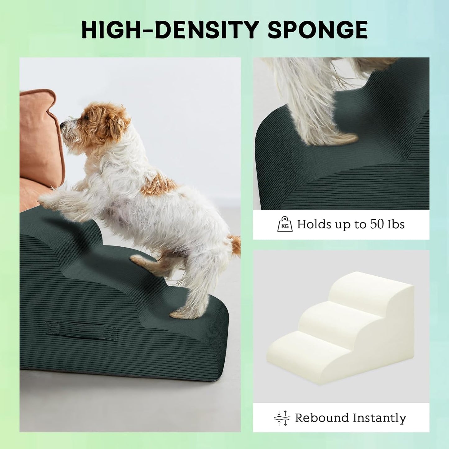 Mesa Lemon Dog Stairs & Steps for High Beds, 3 Steps High Density Foam Waterproof Dog Ramp for Small Dogs and Cats, Pet Stairs with Removable Washable Cover for Bed, Couch, Sofa and Car (H:16")
