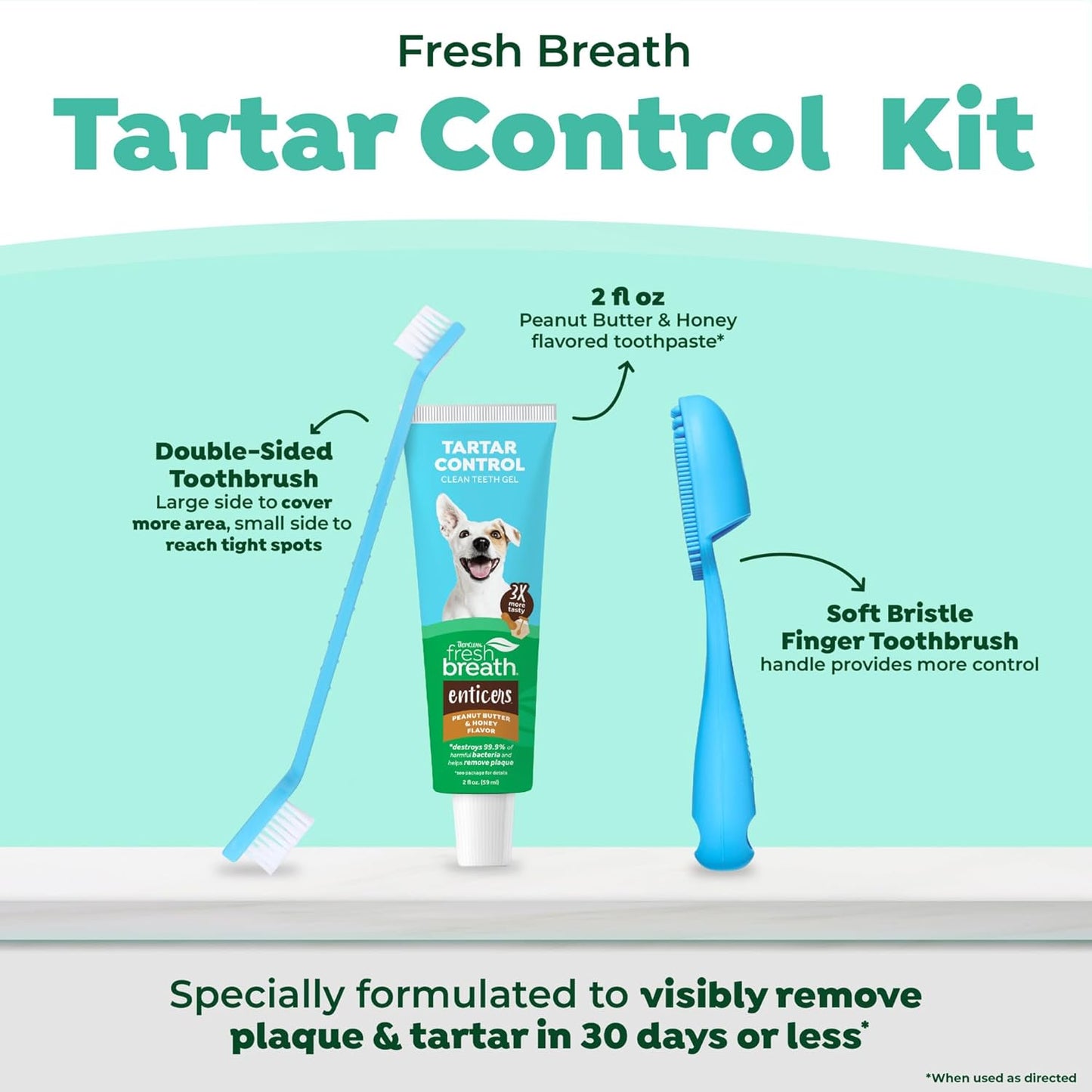 TropiClean Fresh Breath Oral Care Kit - Soft Bristle Finger Toothbrush - Dog Tooth Brushing Kit - Peanut Butter and Honey Flavor Dog Toothpaste