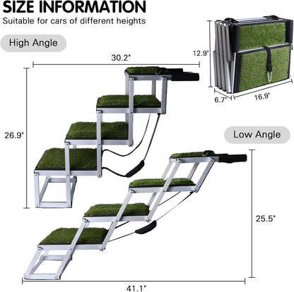 DGSL Dog Ramp for Car, 4-Step Folding Dog Stairs, Aluminum, Black, Supports Up to 250 Lbs