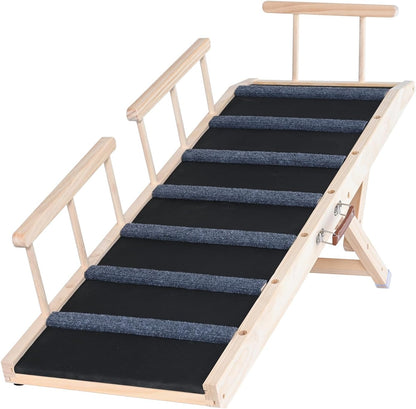 VEVOR Dog Ramp, Folding Pet Ramp for Bed, Adjustable Dog Ramp for Small, Large, Old Dogs & Cats, Wooden Pet Ramp with 39.3" Long Ramp, Adjustable from 15" to 22", Suitable for Couch, Sofa, Car