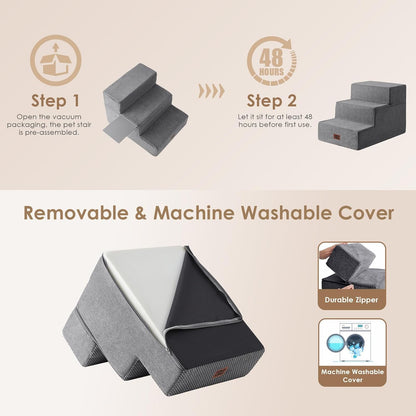 EHEYCIGA Dog Stairs for High Bed 22.5" H, 5-Step Dog Steps for Bed, Pet Steps for Small Dogs and Cats, Non-Slip Balanced Pet Ramp Indoor, Grey