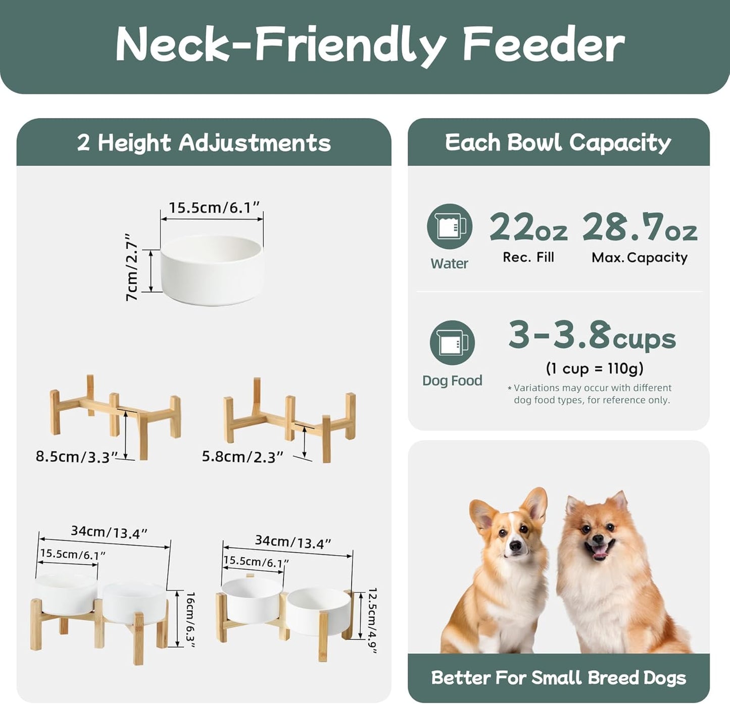 Havniva 8.3” Dog Bowls Elevated Ceramic Dog Food and Water Bowl, Raised Dog Water Bowl with Stand Non-Slip Rubber Base Large Capacity Feeding Pet Food Bowl for Large Dogs