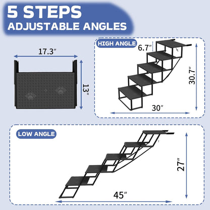 Dog Steps for Car, Truck, SUV, Dog Stairs for Car with Upgraded Non-Slip Surface, Foldable Dog Ramp for Car, Pet Stairs for Large Dogs, 4 Steps