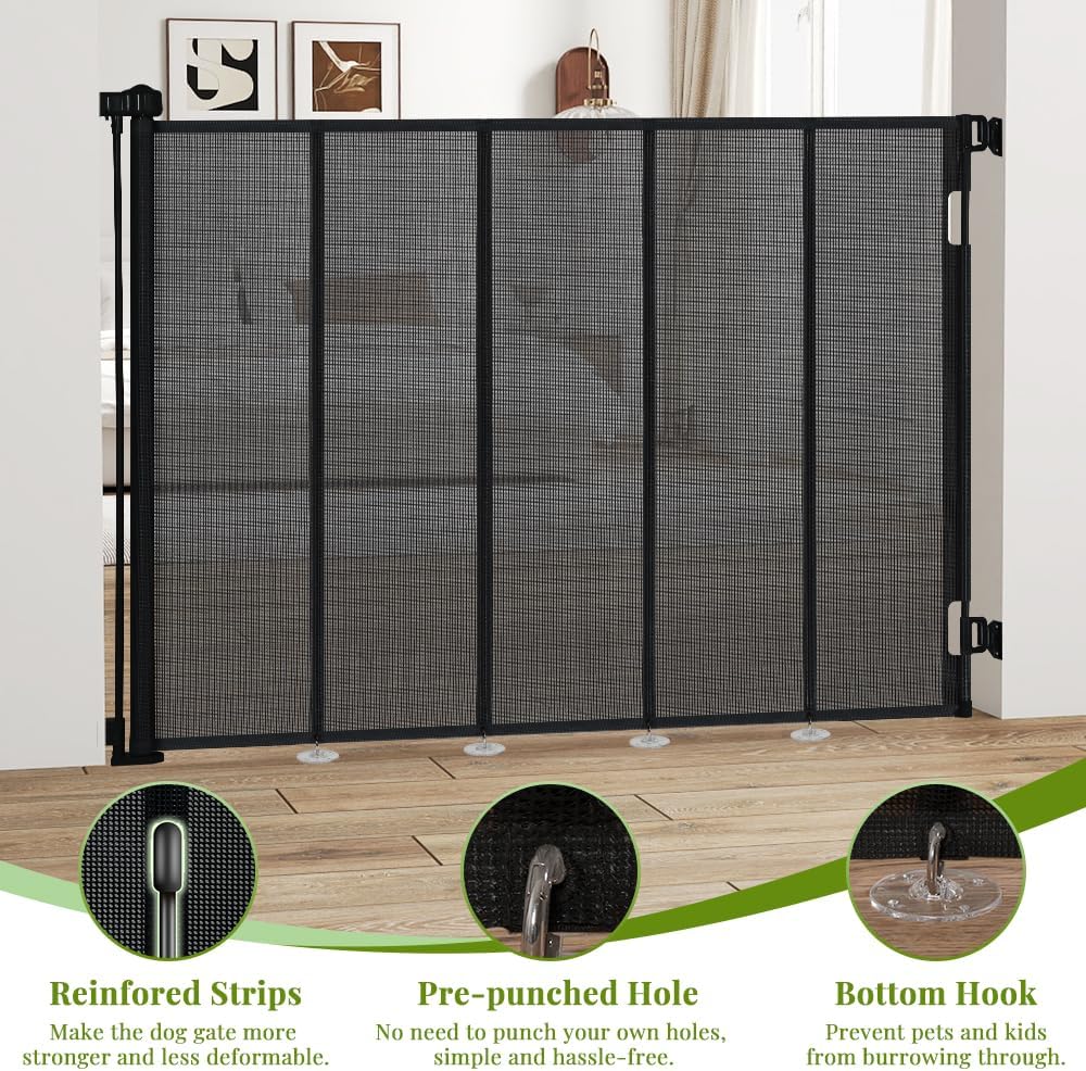 47" Extra Tall Retractable Baby Gates, Extends to 71" Wide, ExtraTall Retractable Safety Gate with Reinforced Strips, Retractable Tall Dog Gates for Doorways Mesh Baby Pet Gates Indoor, Grey
