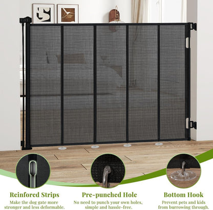 47" Extra Tall Retractable Baby Gates, Extends to 71" Wide, ExtraTall Retractable Safety Gate with Reinforced Strips, Retractable Tall Dog Gates for Doorways Mesh Baby Pet Gates Indoor, Grey