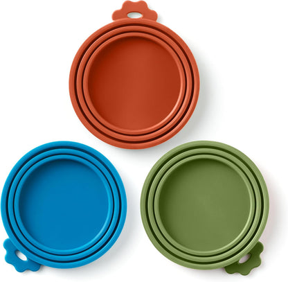 4 Pack Universal Pet Food Can Covers Lids - One fit 3 Standard Size Cans for Cats and Dogs Food Cans - Easy to Clean - Safe Silicone - Pastel Meadow