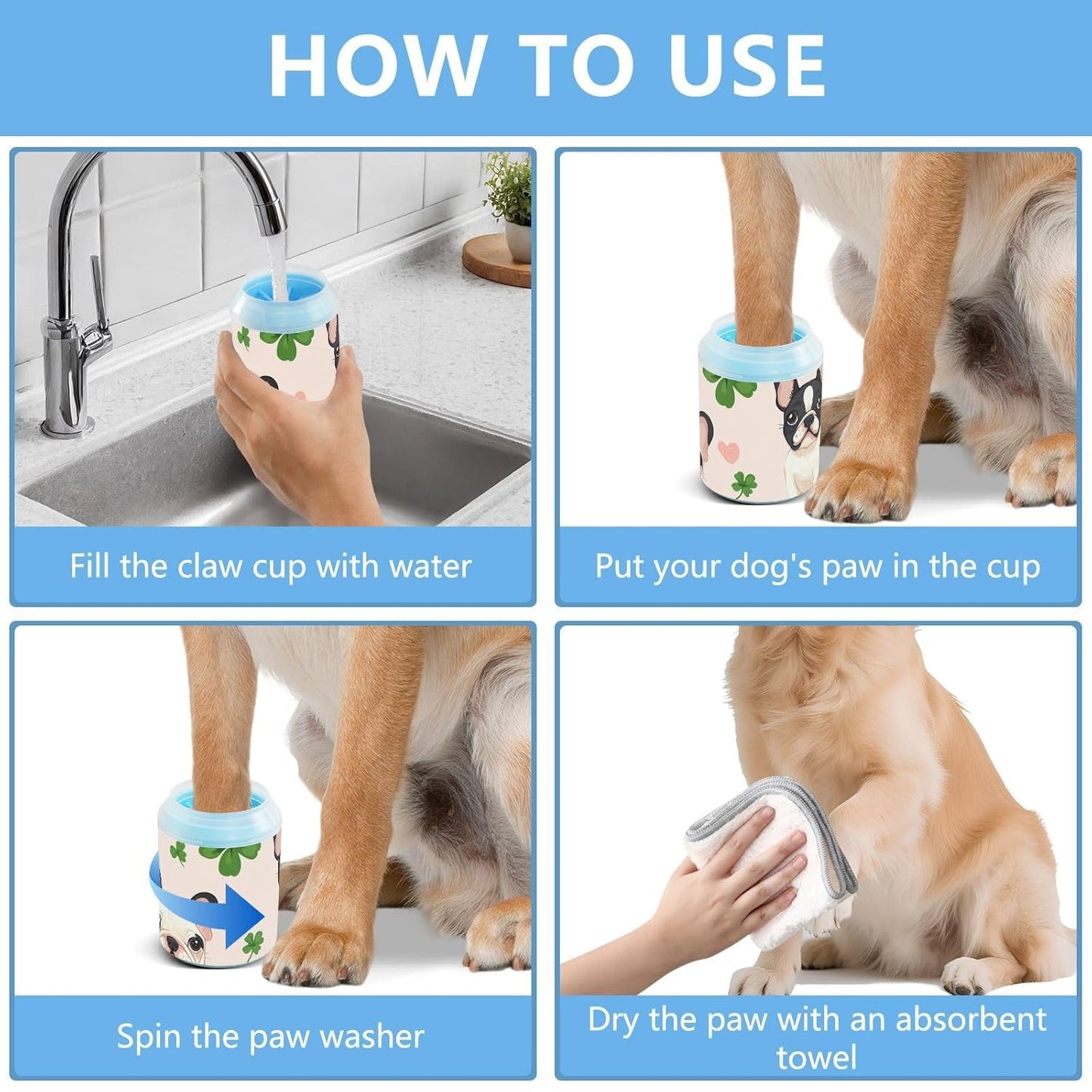 Dog Paw Cleaner Cups for Dogs Pet Foot Washer Paw Scrubber for Medium Small Dogs Cats Cleaning Cup Cute Yellow Fiesta Guitars Cacti and Ethnic Birds