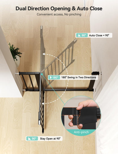 COMOMY 36" Extra Tall Baby Gate for Stairs and Doorways - Fits 29.5" to 48.8" Wide Openings, Auto Close Extra Wide Dog Gate for House, Pressure Mounted Easy Walk Through Pet With Door, Black