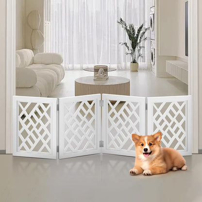Cut-Out Design 16" Short Dog Gate for Small Dogs, Foldable Retractable Puppy Gate Indoor - Freestanding Lightweight Pet Barrier for Doorways, Stairs, Hallways (Extends to 41", White)