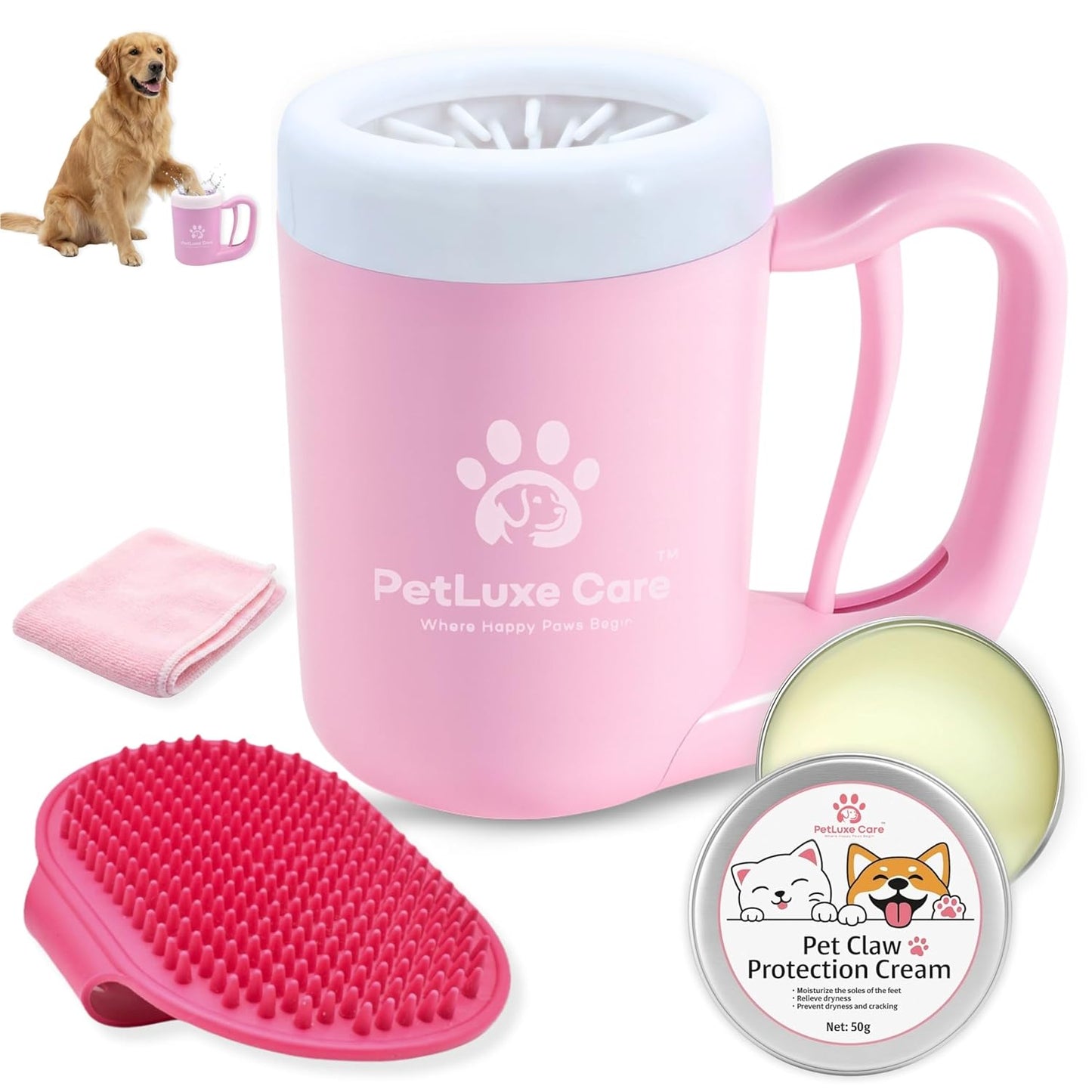 Dog Paw Washer Kit - Includes Paw Cleaner Cup, Towel, Pet Bath Brush & Moisturizing Balm - Dog Foot Washer for Muddy Paws, ideal for Small & Medium Dogs (Blue, Small)