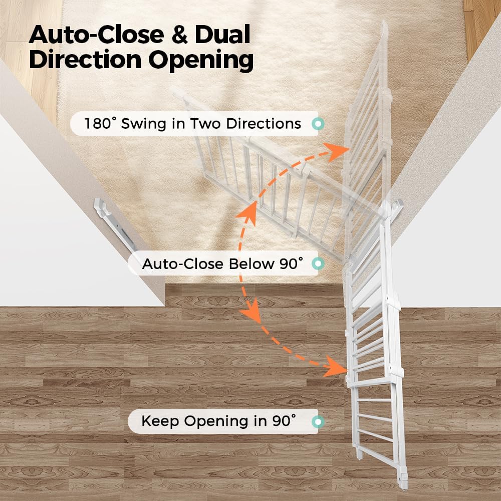 COMOMY 27.5-43" Baby Gate No Bottom Bar for Stairs and Doorways, 2-in-1 Auto Close Dog Gate Indoor for the House, Hardware Mounted Pet Gate with Large Walk Thru Door, Child Safety Gate for Dogs, Black