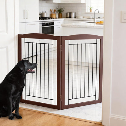 ZJSF Freestanding Foldable Dog Gate for House Extra Wide Wooden White Indoor Puppy Gate Stairs Doorways Pet Gate Tall Dog Fence 3 Panels Fence