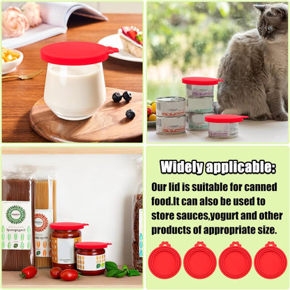 PINE & LINEN 4 Pcs 2.5inch Durable Pet Can Lids, Silicone Small Pet Can Covers Waterproof Cat Food Cans Lids for 3 oz Cat Food Cans（Yellow+Red+Pink+Blue）