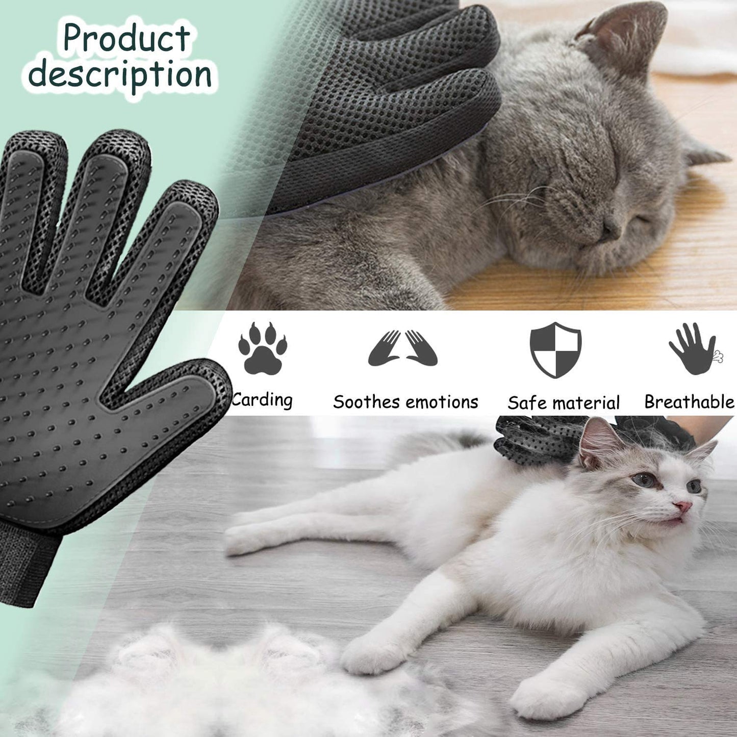 Pet Grooming Glove Hair Remover Brush Gentle Deshedding Efficient Pet Mitt Pet Massage Gloves Left & Right Hand Draw Dogs Cats Horses Long Short Fur (1Pair Left & Right Hand (Blue))