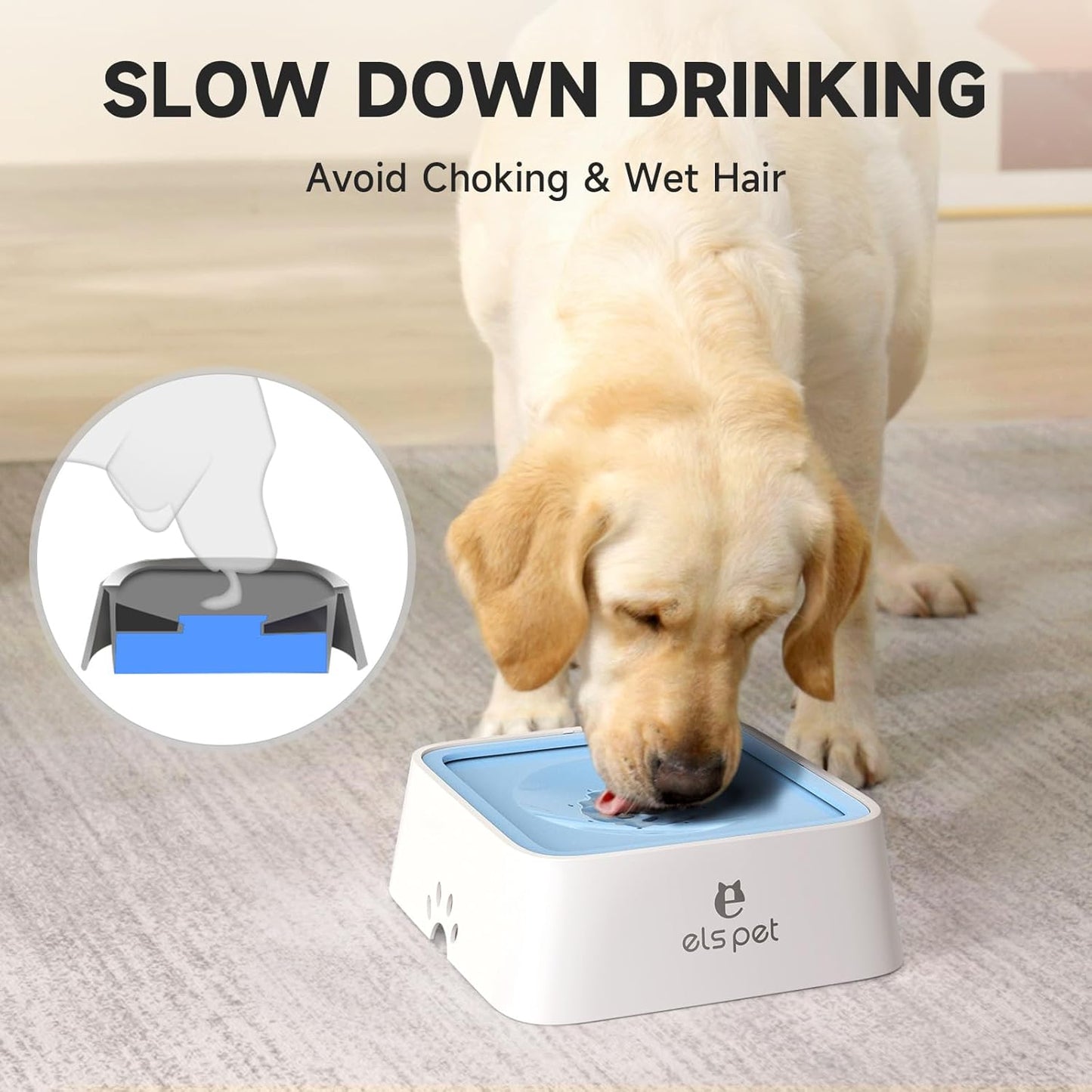 ELS PET Travel Bowl, No Spill, No Drip Slow Water Feeder/Dispenser for Dogs, Cats, 35oz/1L, Splash Proof Travel Bowl for Crate and Car, Keeps Floor & Beard Dry, Dishwasher Safe (Grey)