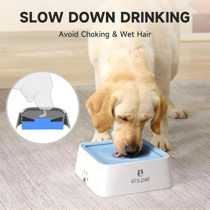 ELS PET Travel Bowl, No Spill, No Drip Slow Water Feeder/Dispenser for Dogs, Cats, 35oz/1L, Splash Proof Travel Bowl for Crate and Car, Keeps Floor & Beard Dry, Dishwasher Safe (Grey)