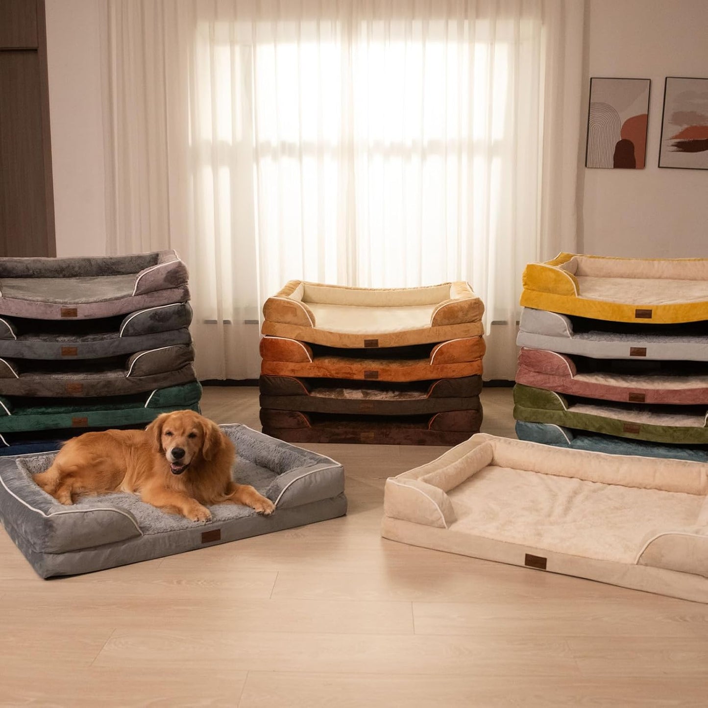 Comfort Expression Orthopedic Dog Bed for Extra Large Dogs 42x30 Inch, Waterproof Egg Crate Foam XL Pet Bed with Removable Bolsters, Dog Couch with Washable Cover & Non-Slip Bottom, Grey - Colors B