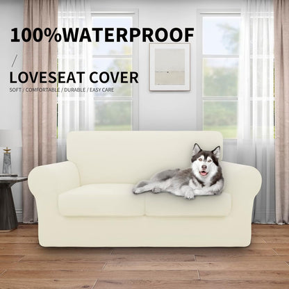 Easy-Going 100% Dual Waterproof 4 Pieces Stretch Soft Couch Cover for Dogs, Sofa Slipcover for 3 Separate Cushion Couch Leakproof Furniture Protector for Kids, Pets Dark Gray