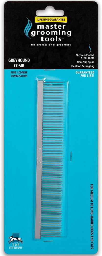 Master Grooming Tools Greyhound Combs — European-Style Combs for Grooming Dogs - Medium/Coarse, 7½",Chrome
