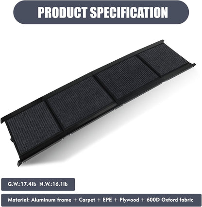 Dog Ramp for Car, Folding Dog Ramp for Large Dogs up to 250 lbs, Portable Dog Ramp for Truck, SUV & High Bed, Non-Slip Surface, Easy to Carry, Black (65" x 17.2")