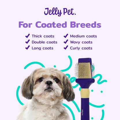 Jelly Pet Double Sided Dog Slicker Brush, Longer Pins, Flexible Head, Fine/Coarse Sides, Removes Unwanted Tangles, Medium, Pink
