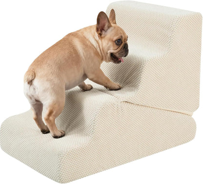 Dog Ramp for Bed, 23" H Dog Stairs for High Bed, 2 in 1 Pet Steps for Small Dogs, 5-Step Foldable Transformable Large Cats Ramp to Get on Couch, Non-Slip Balanced, Grey