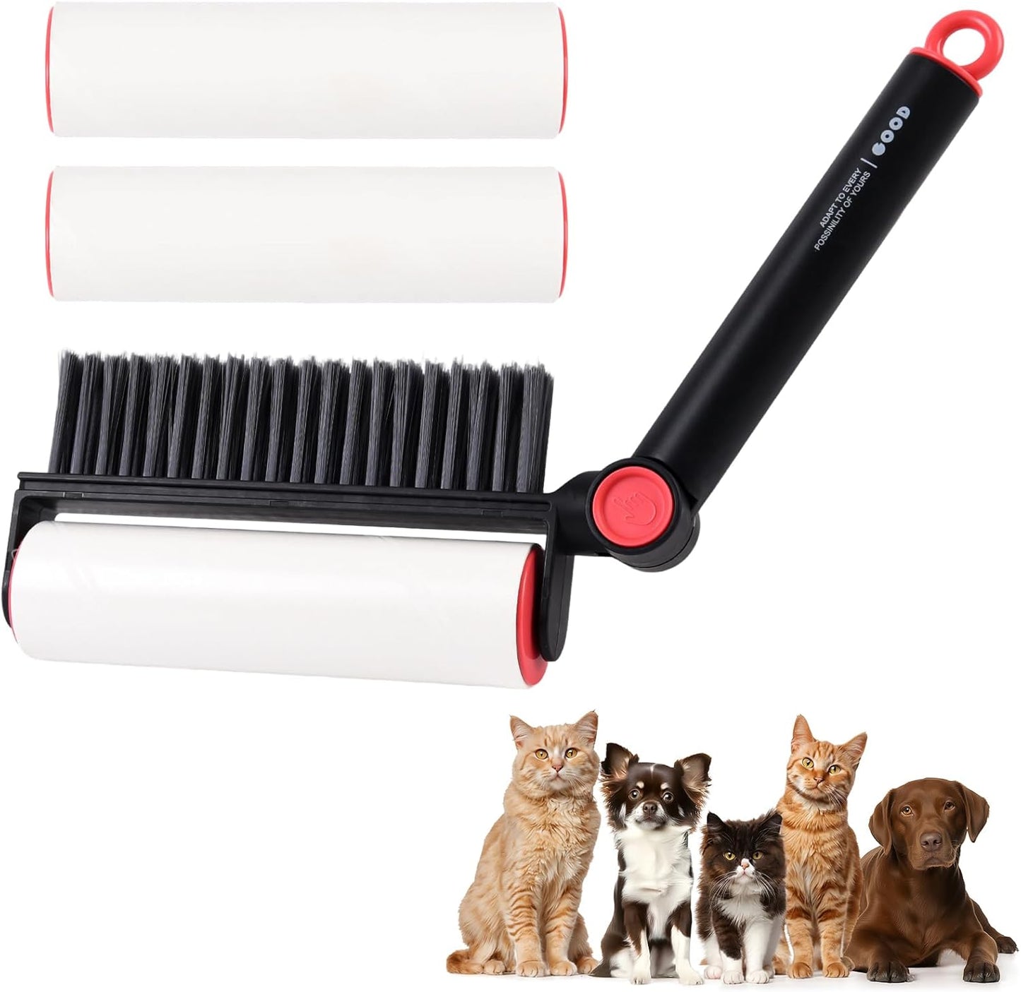 3-in-1 Pet Hair Remover Tool: Soft Dust Brush, Lint Roller for Clothes & Bench Brush with 180° Adjustable Handle, Pet Hair Removal for Dog/Cat Hair on Clothes, Bed, Sofa (2-pack lint roller, One Size)