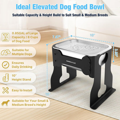 2.4 Gallon Elevated Large Dog Water Bowl,14" Raised Stainless Steel Bowl with Stand for Large Breed, Full Metal Dog Feeding Station for Relief Joint Pressure, Easy Clean for Indoor & Outdoor Uses