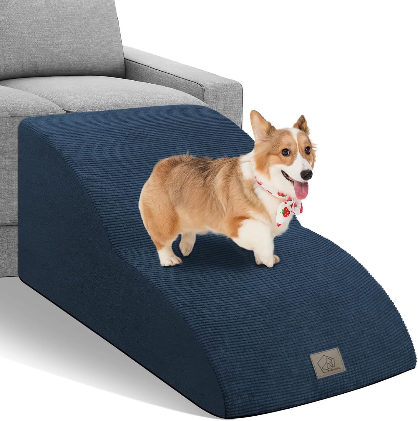 Mestuel 2-Tiers Extended Dog Stairs Steps for Couch Sofa, Dog Stairs for Small Dogs, Pet Stairs Ramp Ladder Friendly to Small Old Joint Injury Dogs Cats,Non-Slip & Washable,Blue