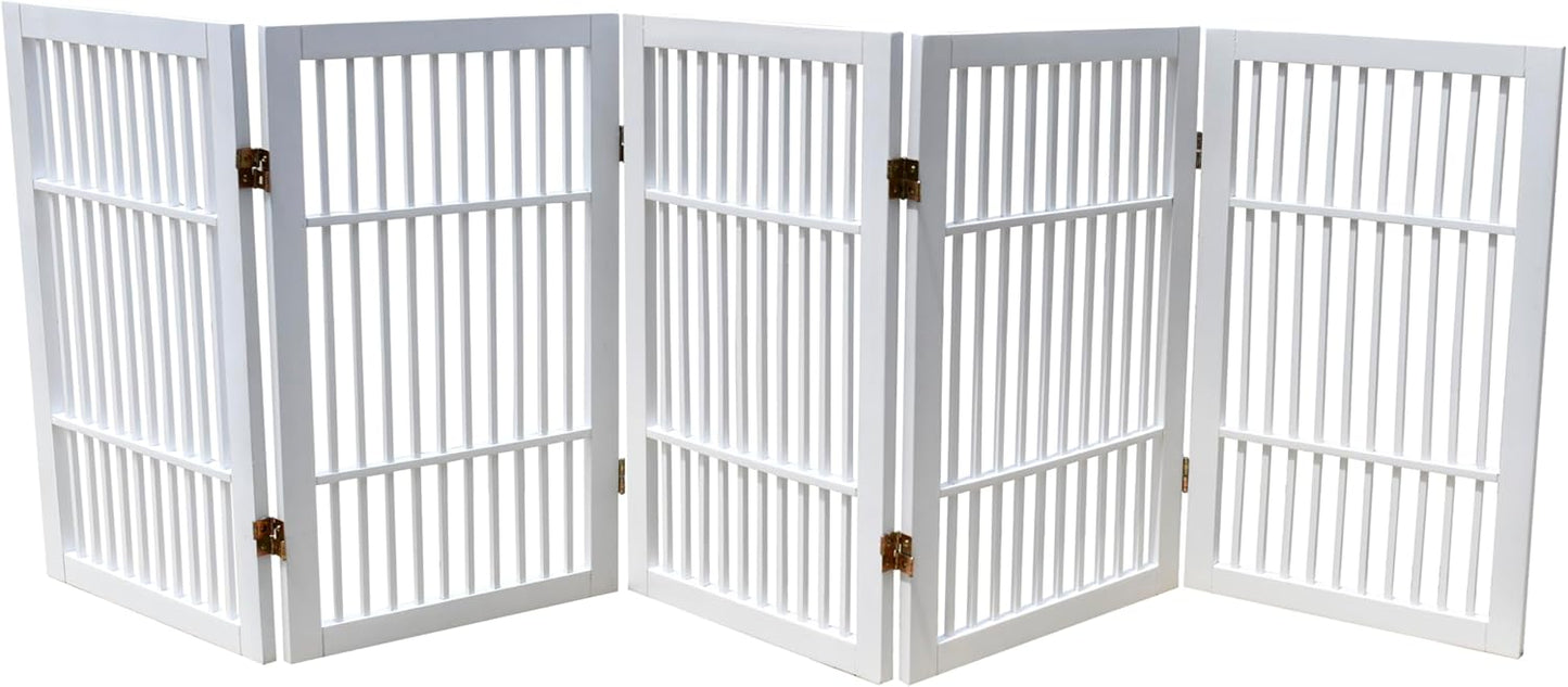 Urnporium Freestanding Wooden Dog Gate for Doorways – Foldable Acacia Wood Pet Gate, No Drill Portable Indoor/Outdoor Puppy Fence Barrier (White Pet Gate, 3 Panel 24" Tall)