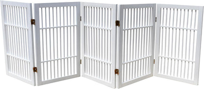 Urnporium Freestanding Wooden Dog Gate for Doorways – Foldable Acacia Wood Pet Gate, No Drill Portable Indoor/Outdoor Puppy Fence Barrier (White Pet Gate, 3 Panel 24" Tall)