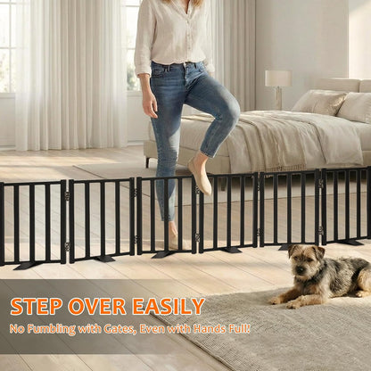 Snagle Paw Short Dog Gate,16.5" Tall Freestanding Metal Dog Gate Only for Small Dogs with Support Feet Easily Step Over,Up to 48" Wide Puppy Gate Indoor for Stairs,Doorways(Black,4 Panel)