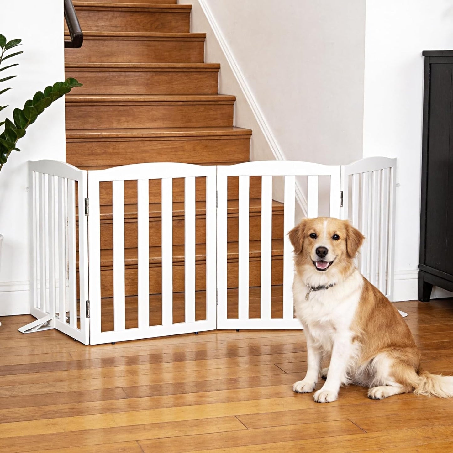 Freestanding Dog Gate Indoor,Doggie Gate Foldable Pet Gates for Doorways,Stairs or Hallways, Wooden Brown Pet Gate for the House, Pet Fence with Support Feet Included,24 "Height-3 Panels