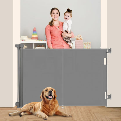 Miumoon 150 inch Retractable Baby Gates 42 inch Tall, Retractable Gate with Reinforced Strip Design to Prevent Crawling Through, 12 FT Extra Wide Retractable Dog Gate for Indoor/Outdoor