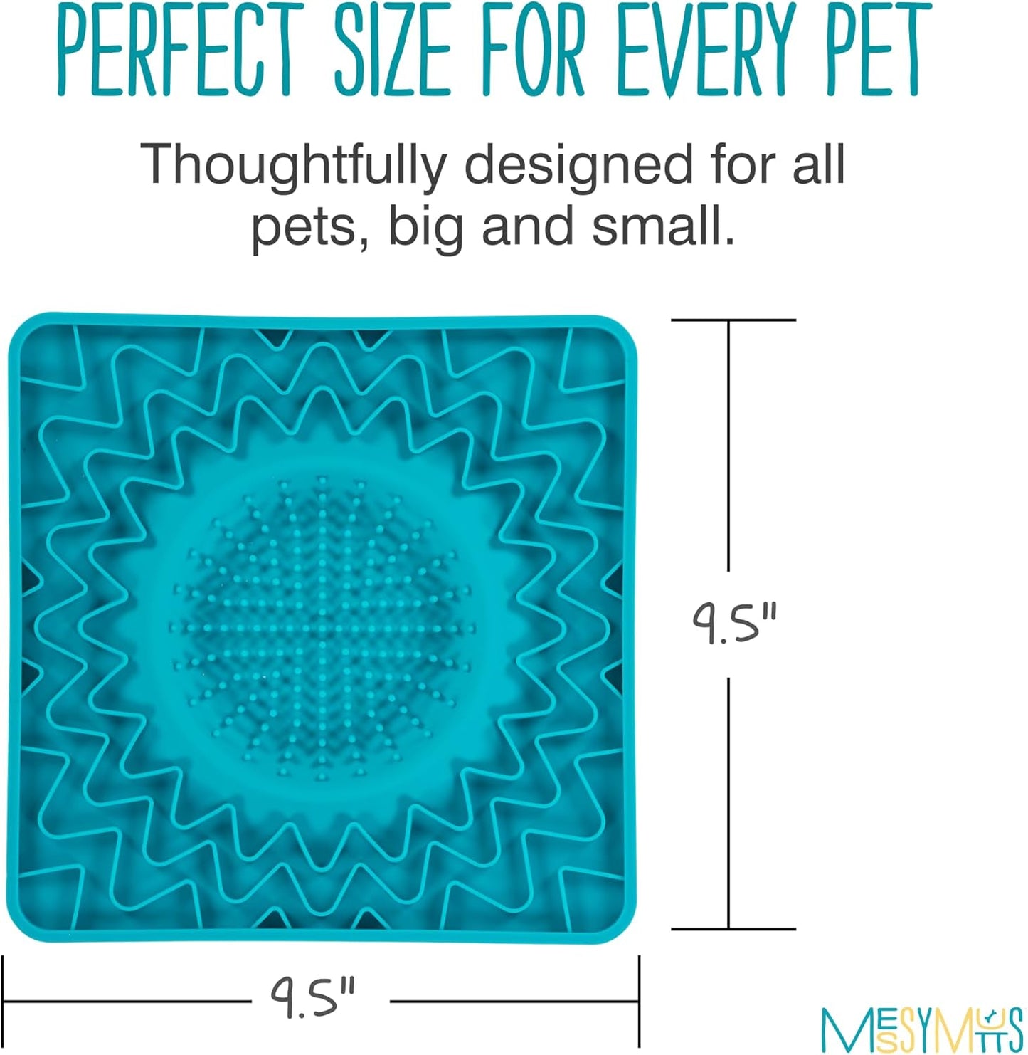Messy Mutts Silicone Therapeutic Licking Bowl Mat | 10" x 10" | Slow Feeder Mat for Boredom & Anxiety | Lick Pad for Dogs & Cats (Blue)