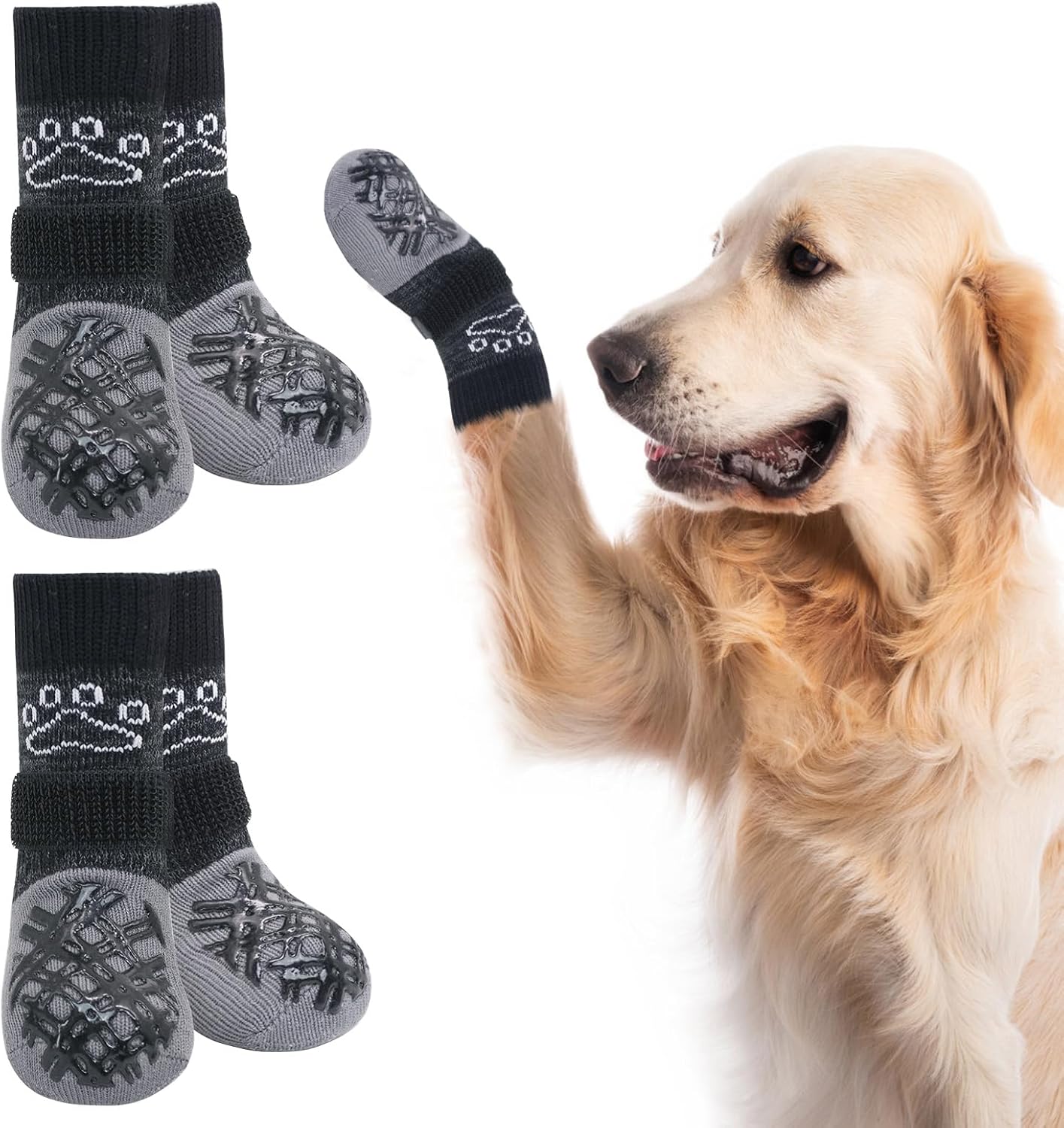 BEAUTYZOO Dog Socks to Prevent Licking Paws -Dog Shoes for Hot Pavement & Hardwood Floors Anti Slip, Traction Control Boots & Paw Protectors with Double Side Grips for Small Medium Large Senior Dogs