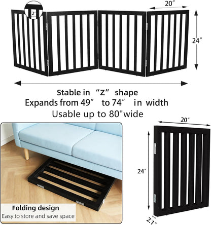 Dog Gate Indoor, Freestanding Dog Fence for The House, Doorways, Hallways,or Stairs,Pet Gate Foldable Wooden,Expandable 24" Height 3 Panels,White