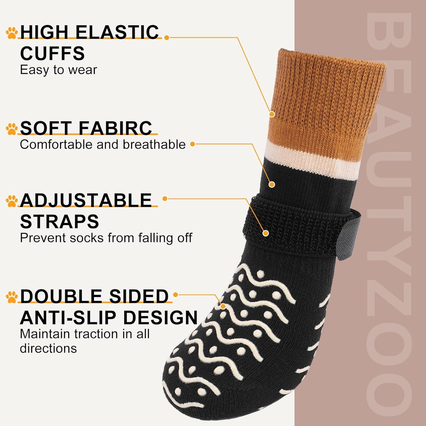 BEAUTYZOO Dog Socks to Prevent Licking Paws -Dog Shoes for Hot Pavement & Hardwood Floors Anti Slip, Traction Control Boots & Paw Protectors with Double Side Grips for Small Medium Large Senior Dogs