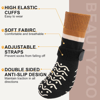 BEAUTYZOO Dog Socks to Prevent Licking Paws -Dog Shoes for Hot Pavement & Hardwood Floors Anti Slip, Traction Control Boots & Paw Protectors with Double Side Grips for Small Medium Large Senior Dogs
