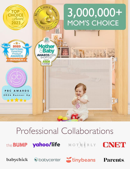 Momcozy Auto Lock Retractable Baby Gate, Safety Gate for Baby and Pet, 33” Tall, Extends to 55” Wide, Mesh Safety Dog Gate for Stairs, Indoor, Outdoor, Doorways, Hallways