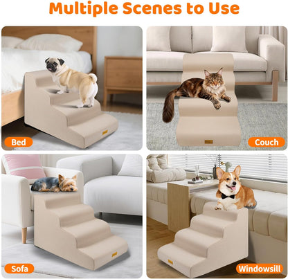 Gimars Upgraded 55CM Long Wide Steps 2 Step Dog Stairs for Small, Medium & Senior Dogs, 30CM High Ramp with 33D High-Density Foam, Linen Cover, Non-Slip Base, Supports 30KG, for Bed & Sofa